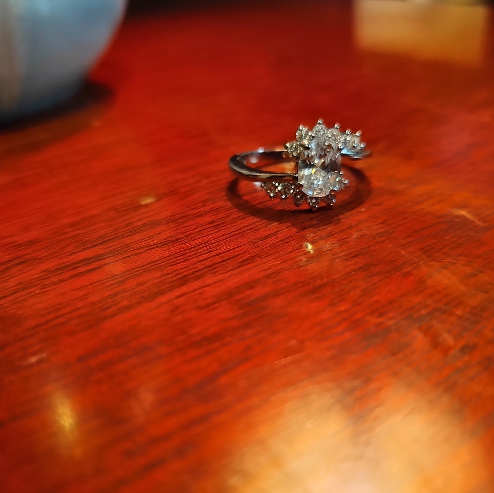 Silver ring with cubic zirconia stones